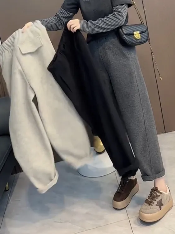 大码女装休闲裤子女2025年秋季新款高腰显瘦百搭直筒哈伦裤