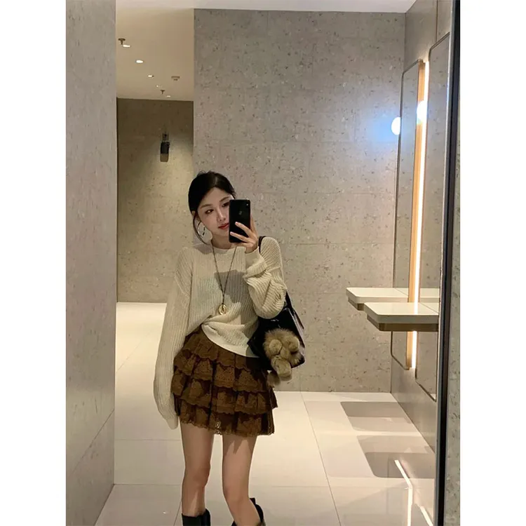 秋季新款修身显瘦设计感网红穿搭针织长袖上衣气质时尚收腰半身裙