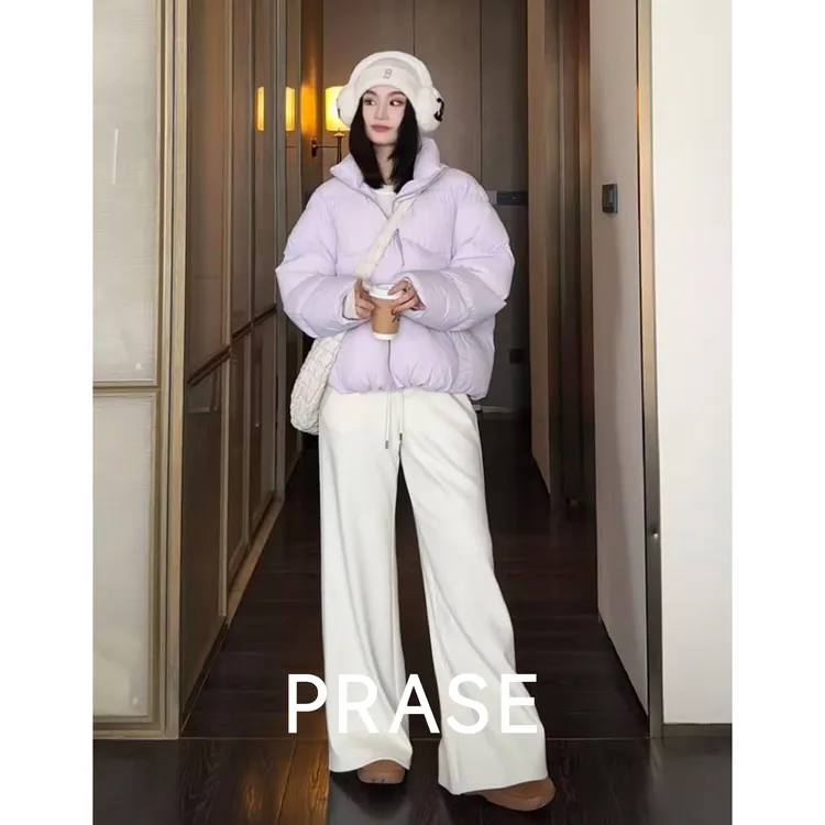 PRASE·噜【软糯时光】微胖秋冬高腰显瘦抽绳加绒微喇裤PR510E82