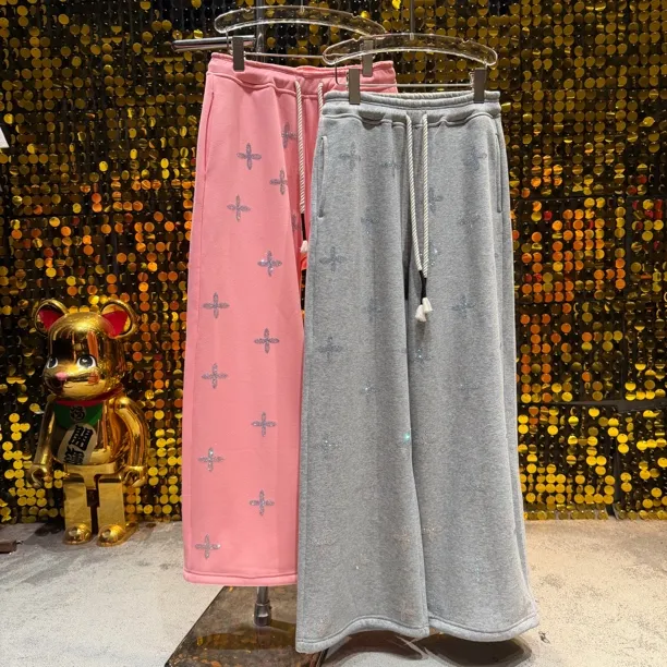 四叶草秋冬加绒加厚阔腿高腰显瘦卫裤时尚时髦百搭宽松抽绳阔腿裤