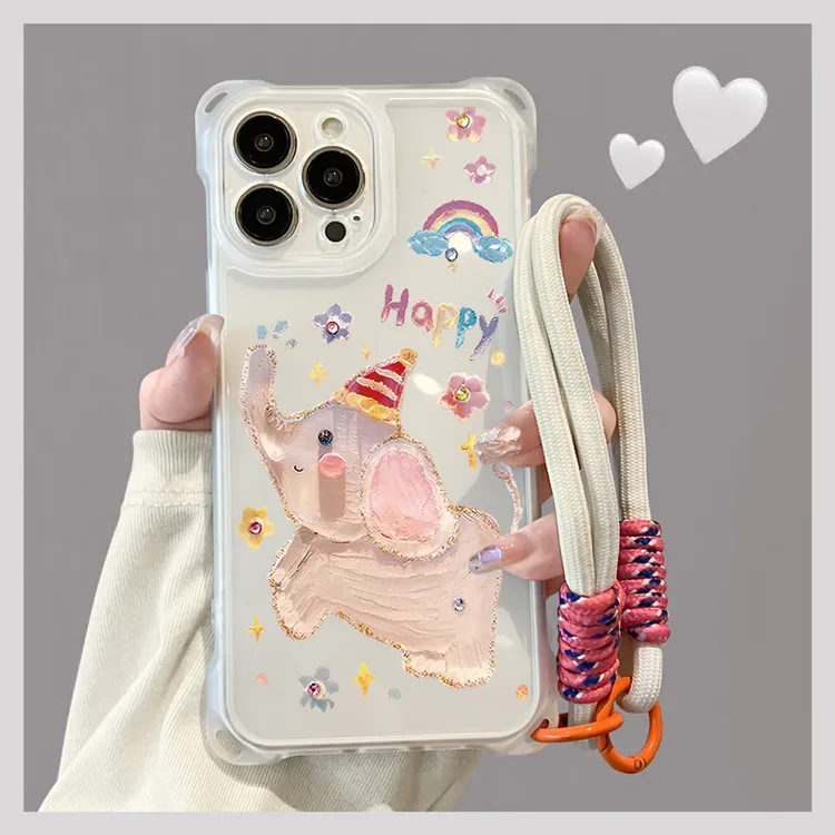 手机防滑壳适用带挂绳苹果15手机壳新款iPhone17手提华为mate斜挎