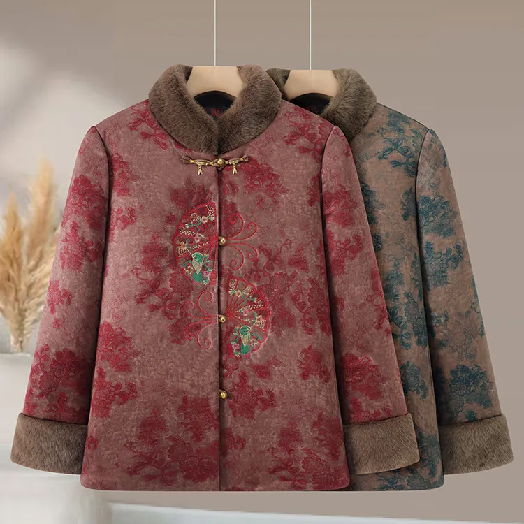 气质中老年妈妈加厚棉服冬装奶奶装外套70 80岁加绒加厚国风棉衣