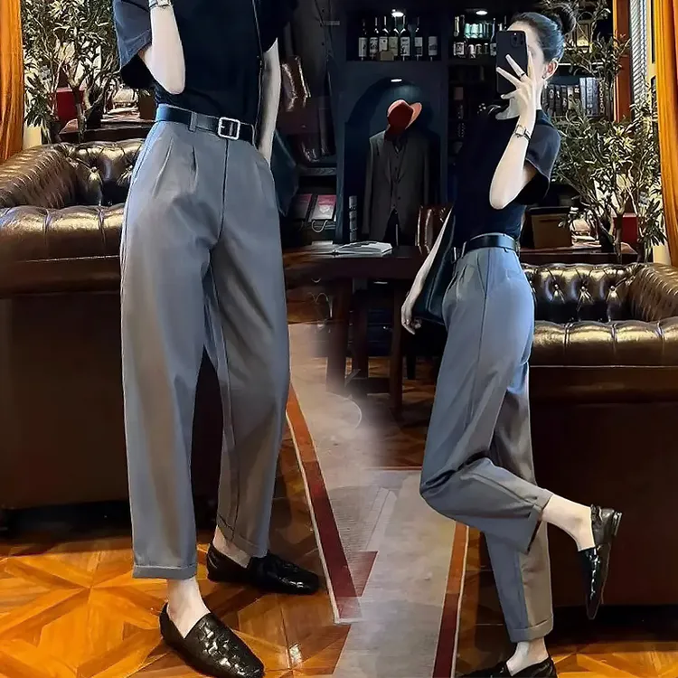 高档九分西装裤女款爆款2025春夏季烟管裤高腰显瘦哈伦裤裤子6601