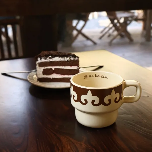 哈萨克元素棕色oyu 米色叠叠咖啡杯复古家用