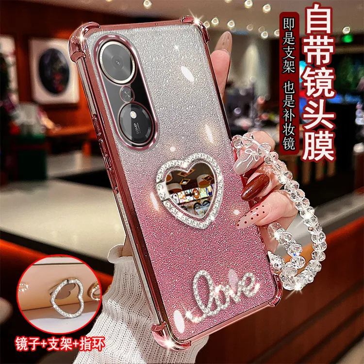 适用于荣耀畅玩70Plus手机壳LOG-AN00镶钻指环支架防摔套镜头全包
