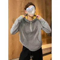 玖了个玖 2025秋季新品极简百搭撞色内里半拉链连帽卫衣2509C5864