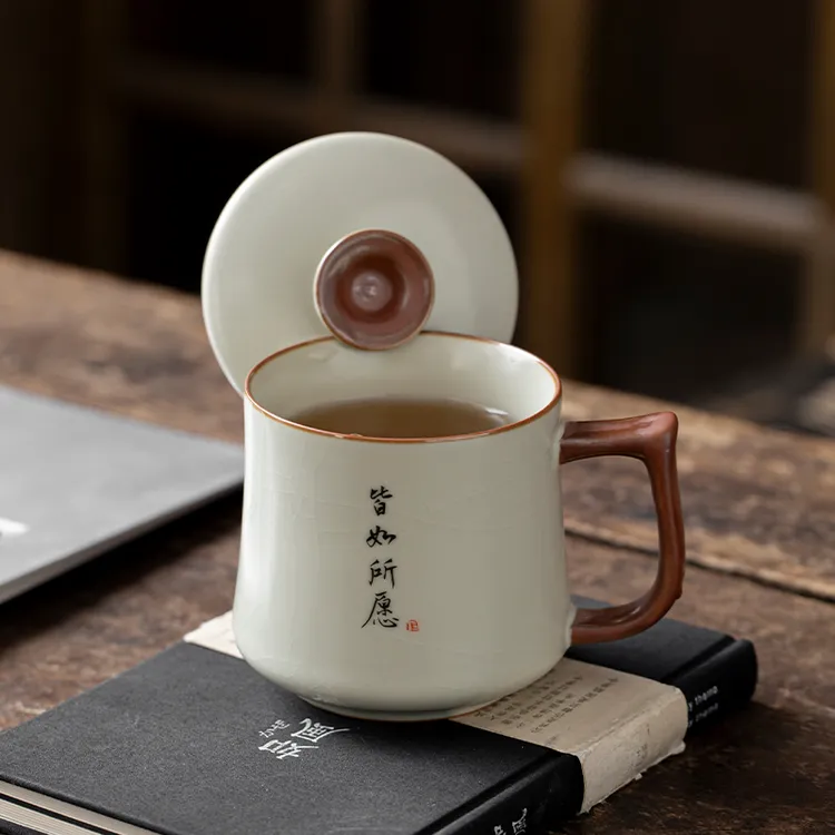 汝窑马克杯陶瓷杯子家用喝茶咖啡杯水杯办公室水杯大容量手写定制