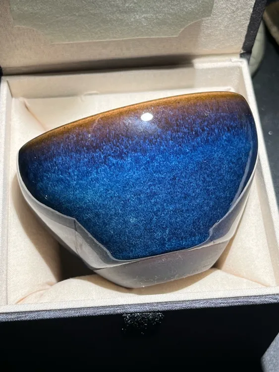 带礼盒星汉回蓝无足钵钵陶瓷手绘建窑建盏主人杯茶杯高档蓝色茶具