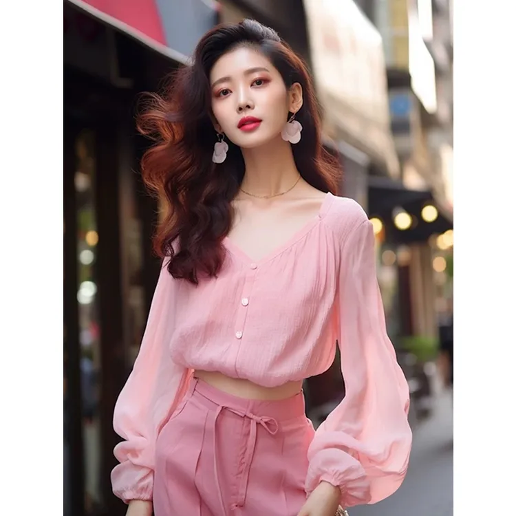 多巴胺穿搭减龄漂亮洋气温柔系炸街辣妹纯欲粉色衬衫套装女