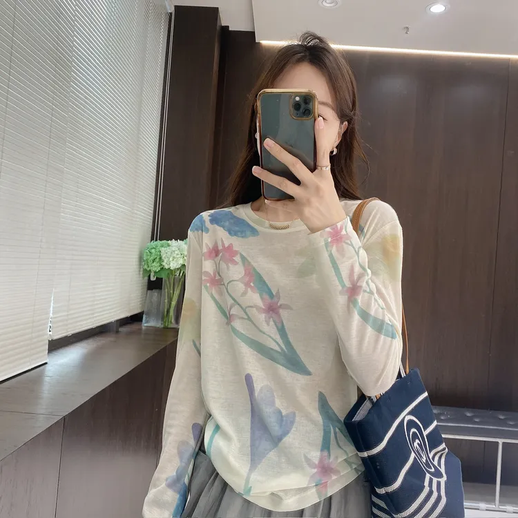 IMFLY金小金自制女装 T恤DYW9357夏日出游清新花朵防晒长袖罩衫