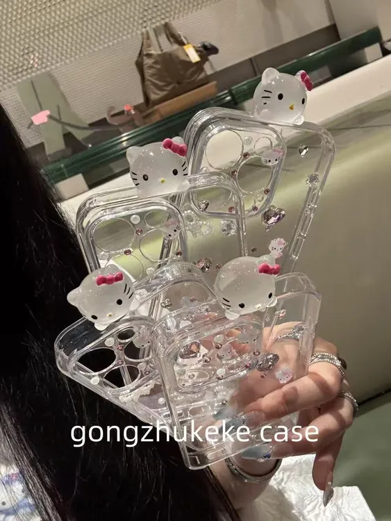 闪钻立体kitty夜光小脑袋适用于iPhone16Promax手机壳苹果15/1413