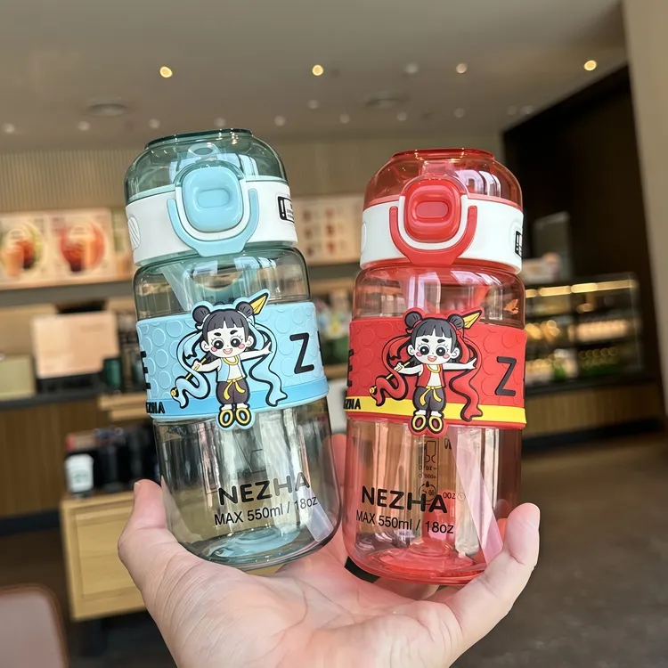 新款卡通哪吒水杯子夏季小学生上学吸管大容量中国风水壶宝藏文创