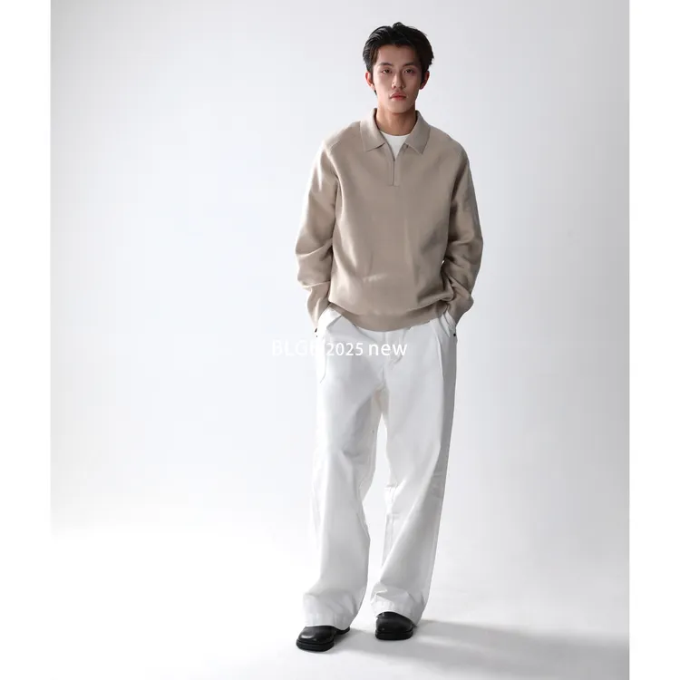 BLGE【棉羊毛】新贵老钱简约插肩袖翻领宽松长袖针织套头毛衣男打底