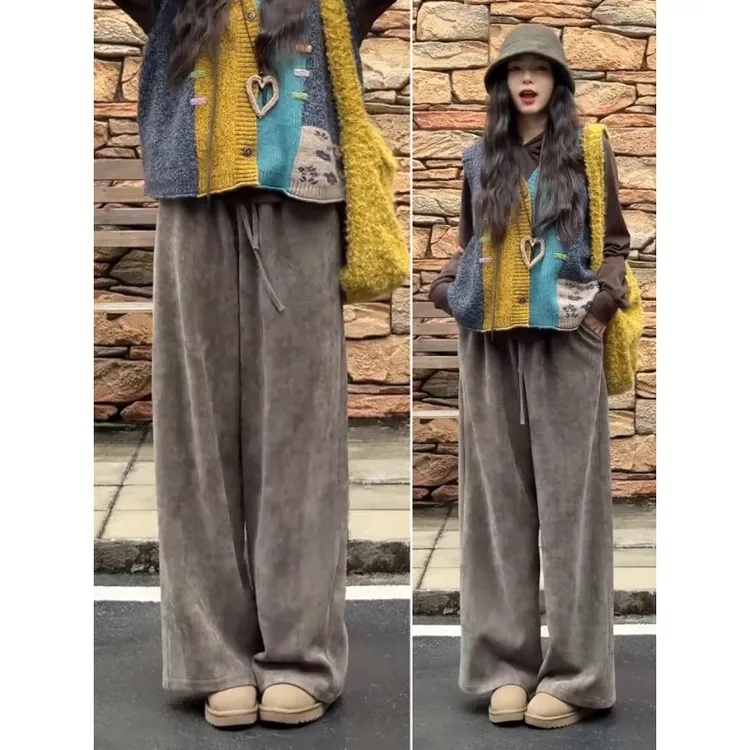 雪尼尔阔腿裤女2025新款秋冬裤子宽松显瘦休闲裤高腰垂坠感直筒裤