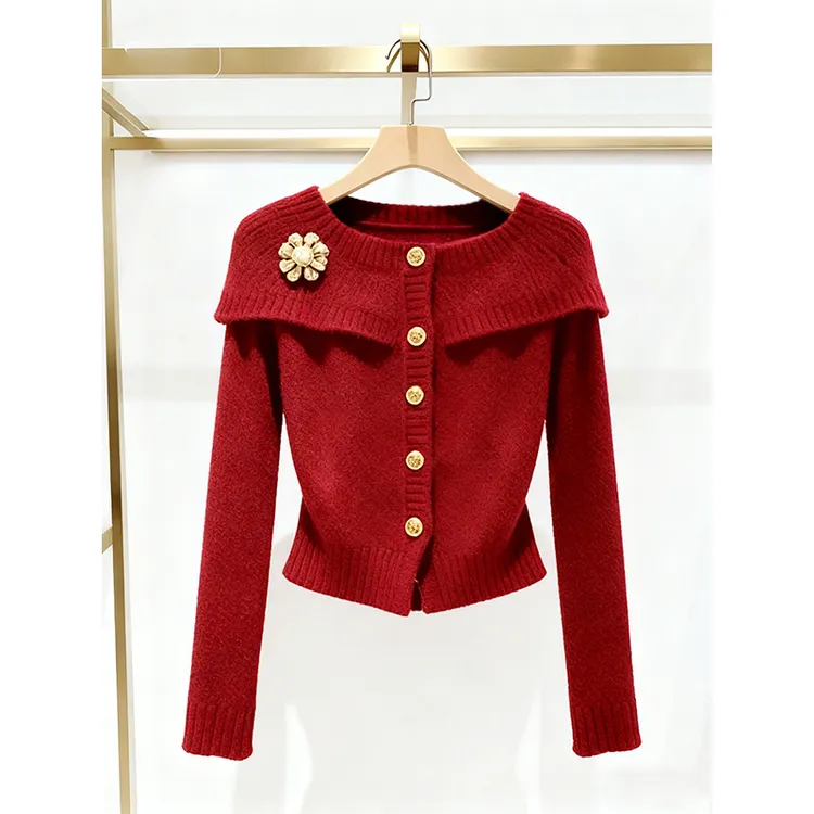 圣诞红色斗篷针织上衣女秋冬新款高端独特漂亮气质小香风毛衣外套