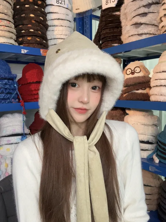 【麂皮绒拉法帽】麂皮绒加厚护耳毛绒渔夫帽秋冬拍照保暖雷锋帽桶帽