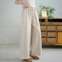 春秋新款亚麻裤高腰显瘦直筒裤女宽松休闲阔腿长裤子百搭棉麻裤