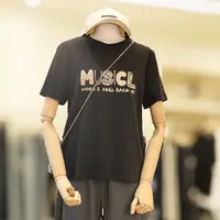 zaw大码女装刺绣正肩短袖t恤女早秋新款胖mm字母上衣遮肚子25342