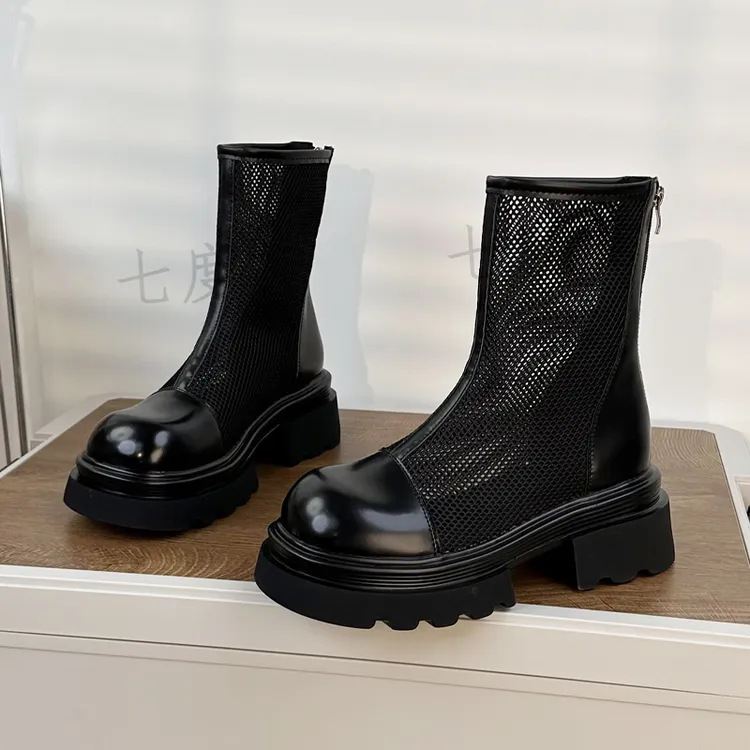 马丁靴夏季百搭镂空薄款女2025新款靴子短靴透气显瘦网纱靴