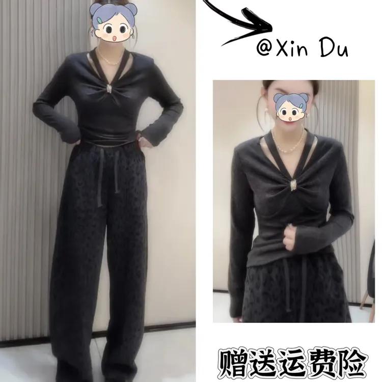 2025秋冬季新款时尚显瘦气质女士网红洋气两件套百搭款D24317
