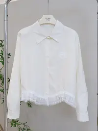 琳心丨早秋新款杏色设计感蕾丝拼接小众百搭长袖衬衫 A2501