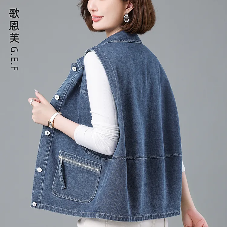 休闲牛仔背心马甲女春秋2025新款小个子洋气短款中年妈妈坎肩马夹