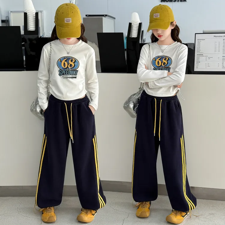 女童套装春秋款2025新款中大童秋季洋气收腰打底衫休闲裤两件套潮