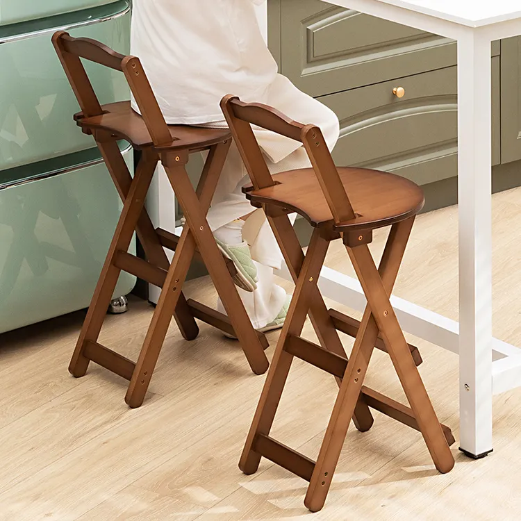 可折叠吧台椅高脚凳家用收银台酒吧餐厅椅子实木现代简约客厅靠背