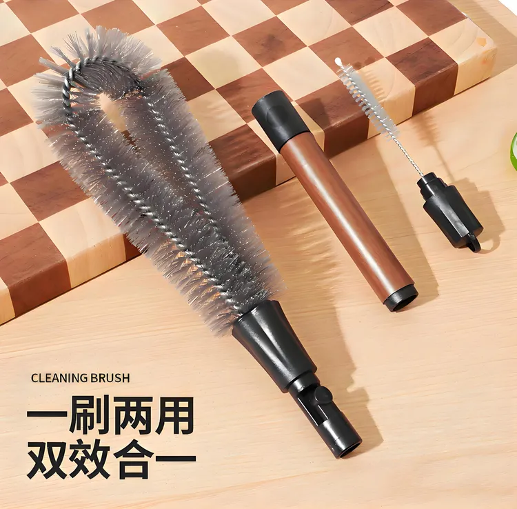 二合一胡桃木纹杯刷家用破壁机清洗刷长柄可拆卸吸管刷杯盖清洁刷