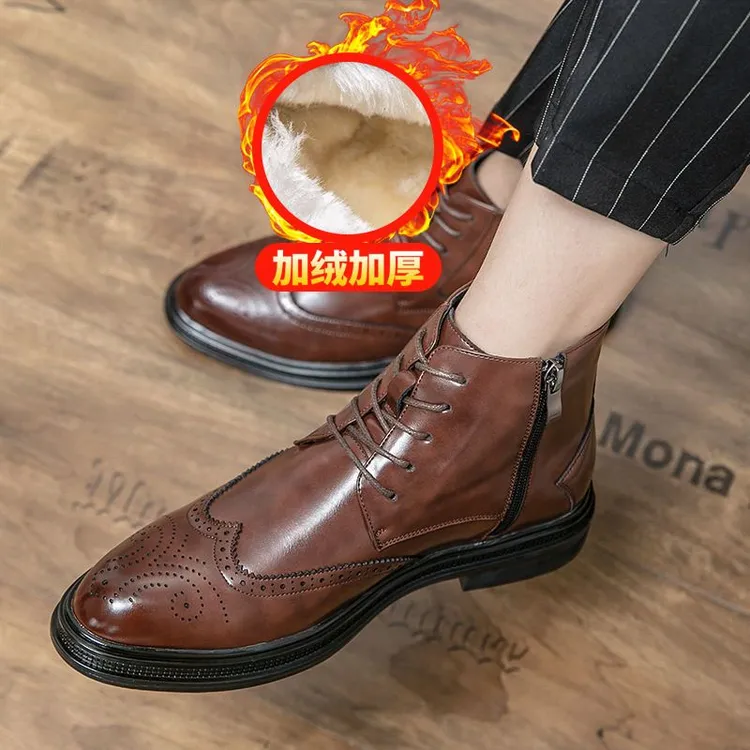 男士秋冬加绒保暖马丁靴男靴英伦风内增高短靴高帮复古切尔西靴子