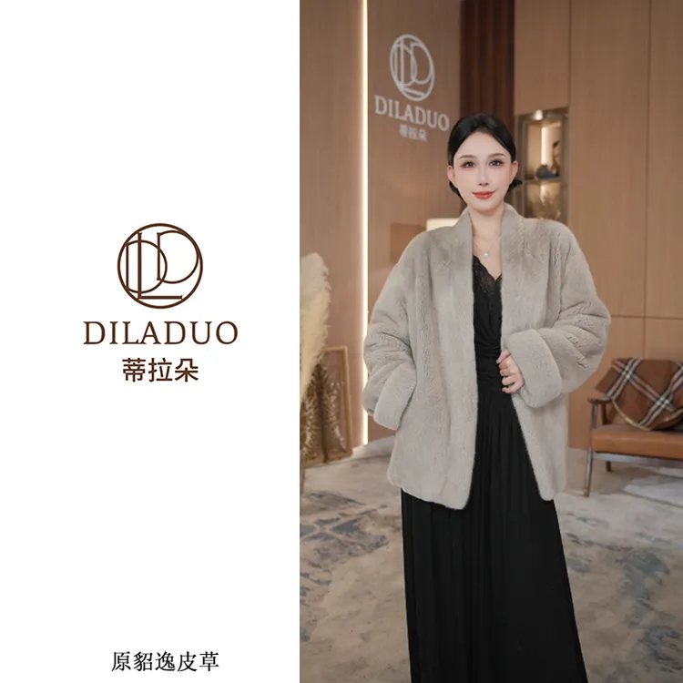 【佐伊】海宁水貂女款品质皮草百搭V领款显瘦设计师时尚 大挽袖款