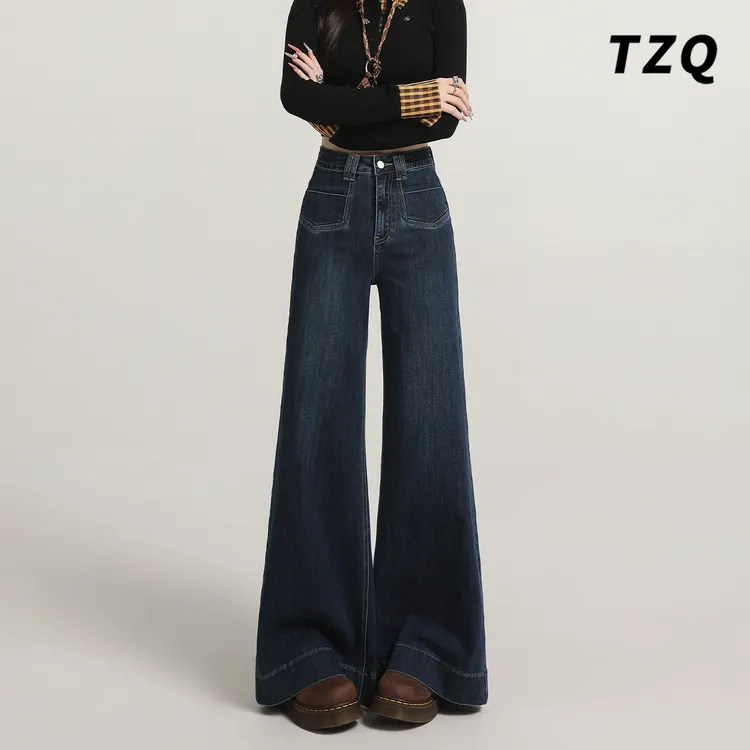 高腰复古不贴腿微喇牛仔裤女爆款2025秋季宽松显瘦垂感阔腿喇叭裤