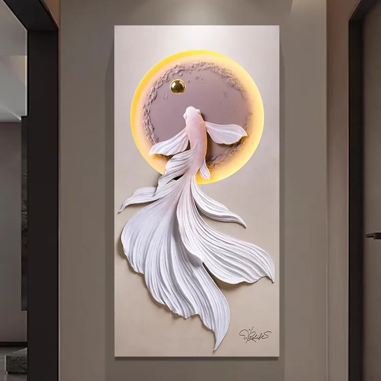 福雕立体装饰画挂画客厅走廊过道灯光画现代轻奢家和万事兴客厅
