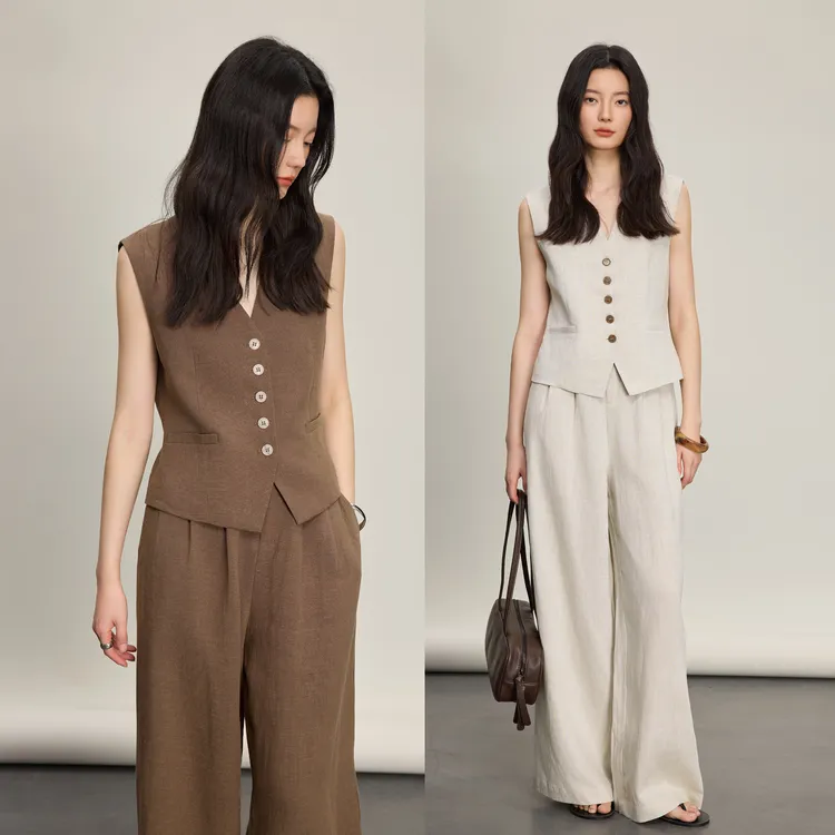 老钱风亚麻马甲套装女夏2025新款气质高级松弛感阔腿裤穿搭两件套