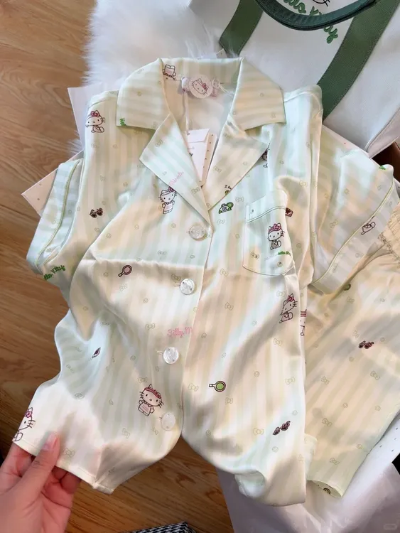 【DMXJ大梦想家】甜美可爱卡通条纹睡衣女装夏季新款宽松家居服套装