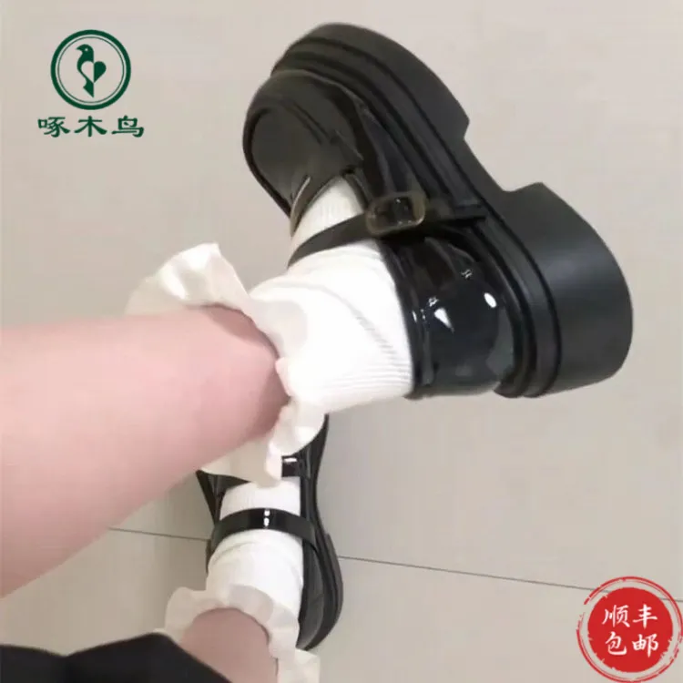 防滑夏季黑底爆款红衣夹脚拖啄木鸟厚底法式小皮鞋女秋冬英伦风珍