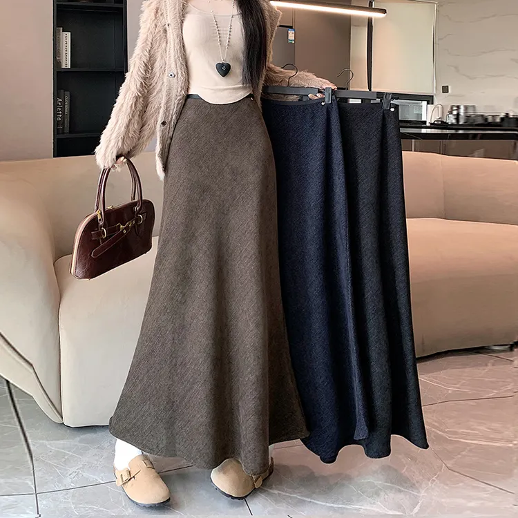 拉夏贝尔鱼尾裙半身裙女2025秋冬新款高腰显瘦垂感a字长款包臀裙