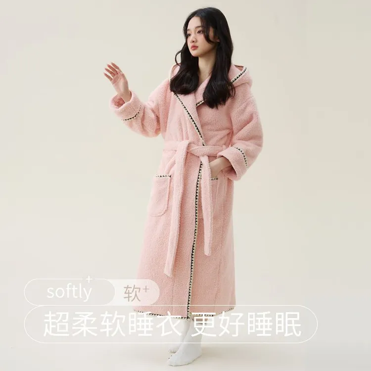 男女新款睡袍珊瑚绒加厚现货美丽秋冬季睡衣情侣绒浴袍加长