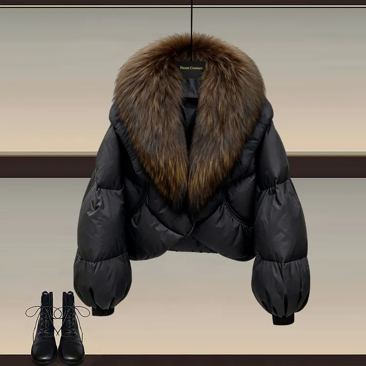 【当日发货】新款高级感时尚今年流行设计感短款大毛领加厚棉服外套