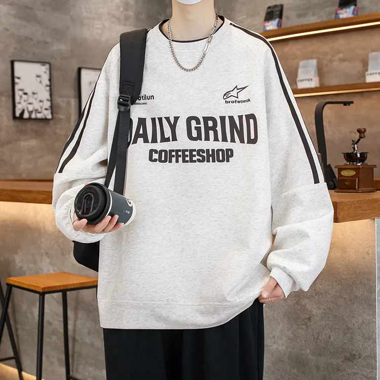 假两件卫衣男春秋季韩版潮流圆领套头宽松港风青少年百搭长袖t恤