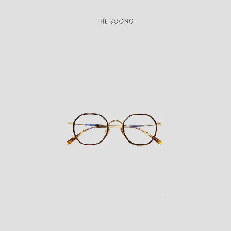 THESOONG|"金框眼镜"超轻羽钛双色黄花纹百搭素颜眼镜HWZB8512