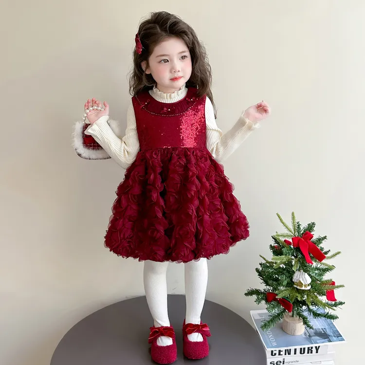 女童裙子冬装2025新款宝宝冬季加绒连衣裙周岁儿童礼服套装公主裙