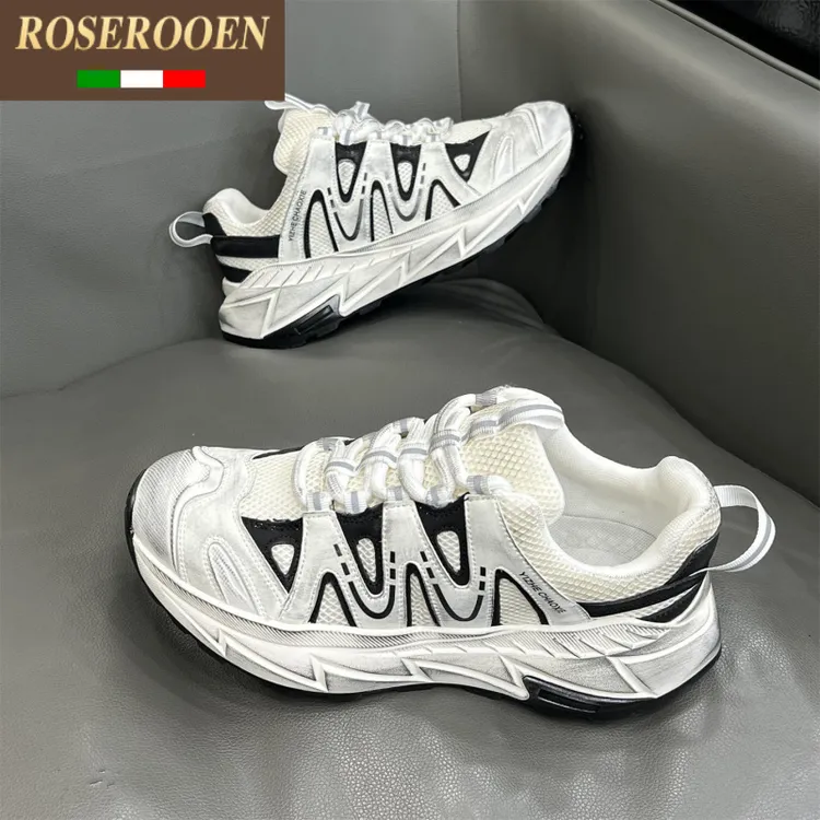 男鞋2025夏季新款户外轻便厚底运动休闲鞋复古擦色网面透气老爹鞋