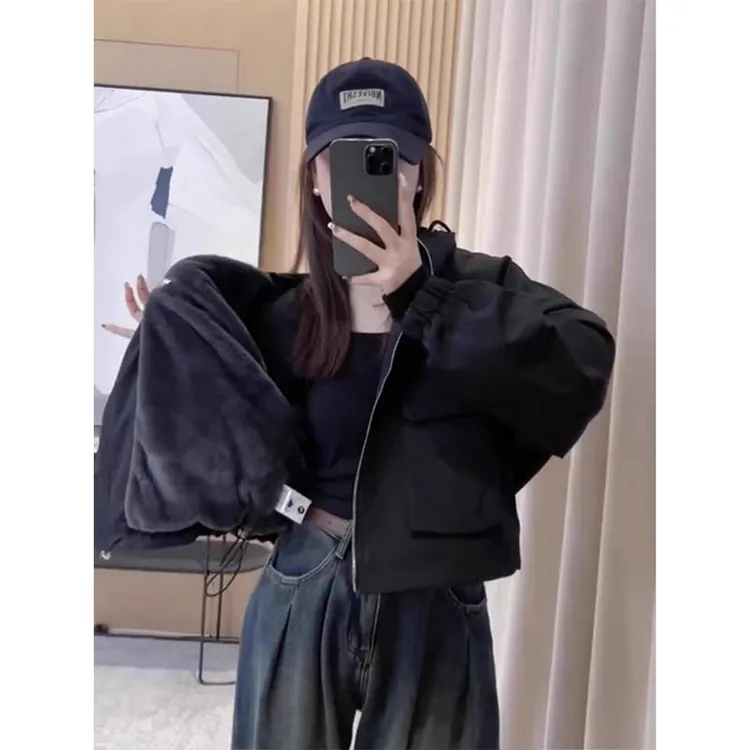 今年流行韩版宽松保暖棉服外套女2025冬季新款工装短款棉衣棉袄