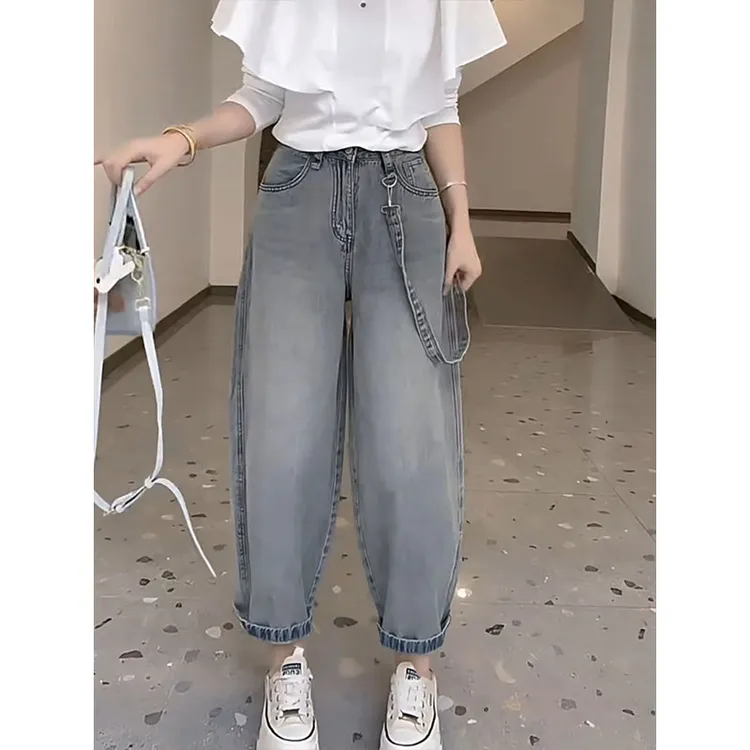 2025年早秋新款时尚大码哈伦老爹裤女胖mm宽松显瘦简约九分萝卜裤