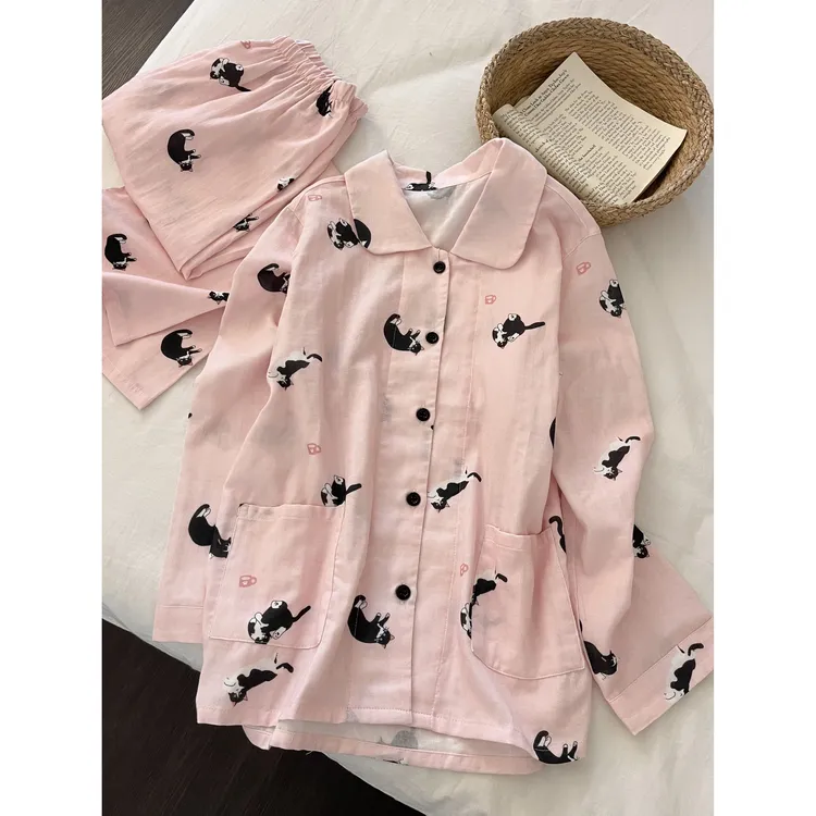 可爱奶牛帽卡通印花软糯睡衣女秋季新款宽松舒适可外穿居家服套装