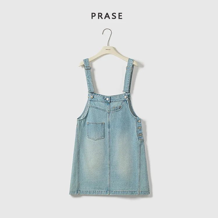 PRASE·噜【牛仔很忙】微胖轻奢设计款夏女时尚牛仔背带裙PR505C93/9