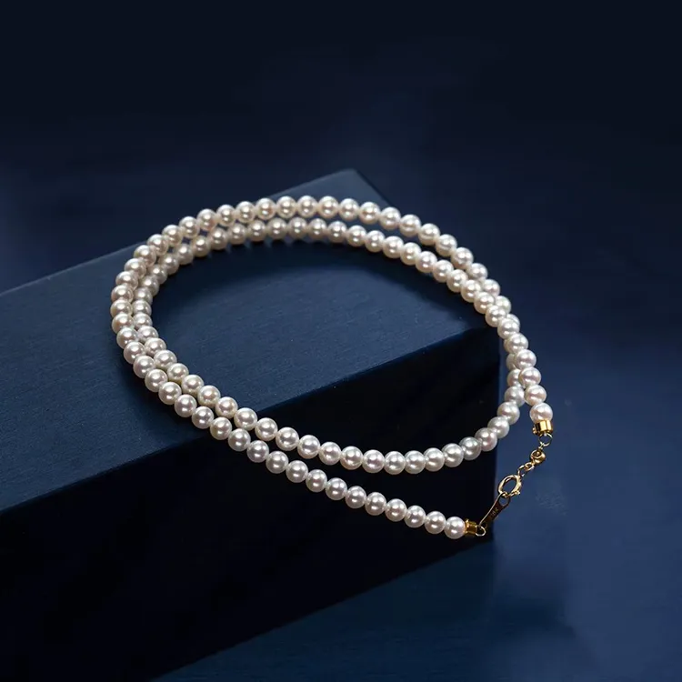 3-4mm极光小米珠项链AU750金扣+9k金扣头