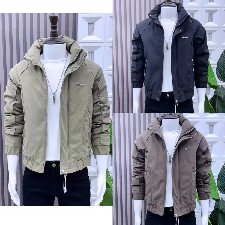 新款男士冬季时尚潮流保暖休闲百搭修身立领个性男款棉服外套