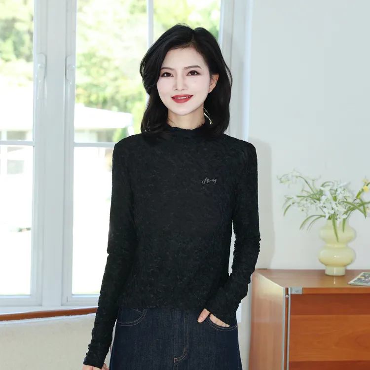 枫竺阿楠anan气质半高领弹力修身针织衫女秋天出游穿搭打底上衣